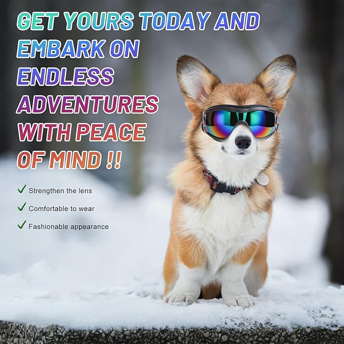 NVTED Dog Sunglasses Dog Goggles, UV Wind Dust Fog Protection Pet Glasses Eye Wear with Adjustable Strap for Medium or Large Size (Laser)