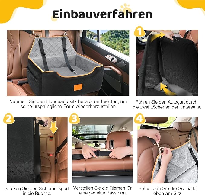 Dog Car Seat for Large/Medium Dog, Booster Seat for Dogs Under 55Lbs or 2 Small, Detachable and Washable Travel Pet Seat with Thick Cushion and Storage Pockets (Black/Gray)