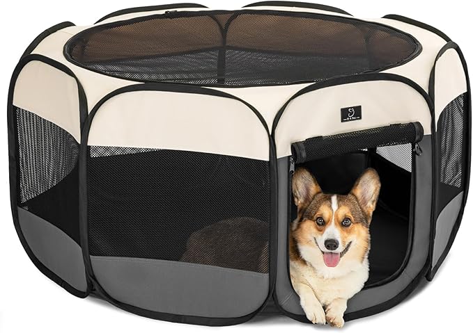 A4Pet Cat Playpen, 39.5” Pop Up Dog Playpen with Bowl, Suitable for Puppies, Kittens, and Small Animals, Removable Zipper & Mesh Panel(16”W × 10”H)