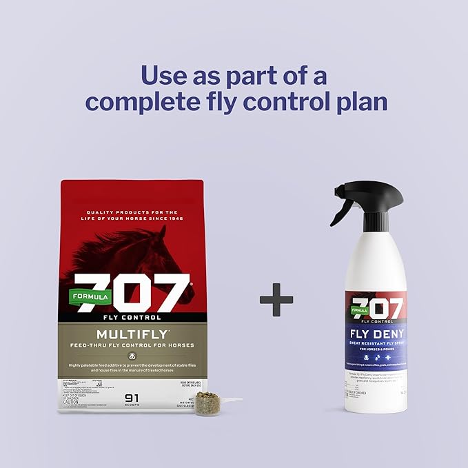 Formula 707 Fly Deny Spray for Horses & Ponies, Sweat-Resistant 14-Day Protection from Flies, Gnats & Mosquitoes, Repels and Kills, 32 Oz