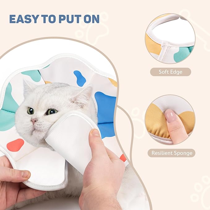 Avont Soft Cat Recovery Cone Collar, Adjustable Lightweight Kitten E-Collar for Small Dogs, Comfortable Neck Donut Stop Licking Scratching After Surgery -Cow(M)