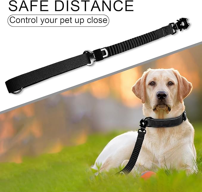 20” Strong Short Leash for Dog, Heavy Duty Bungee Dogs Leash with Padded Handle Car Seatbelt, Small Dog Training Leashs for Large or Medium Dogs - Can be Used with Other leashes (Black)