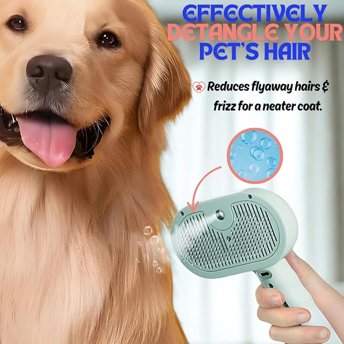 Pet Steam Brush for Cats Dogs, 3-in-1 Cat Grooming Tool with Water Spray and Quick Hair Release Button, Hair Removal Comb for Shedding, Steamy Brush (White)