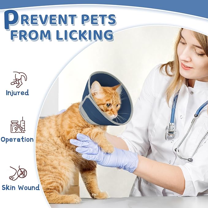 Cat Cone Collar Soft to Stop Licking, Adjustable, Foldable Lightweight Kitten Cones After Surgery Recovery for Cats & Kittens, Cat Cone Alternative (Solid Blue, S)