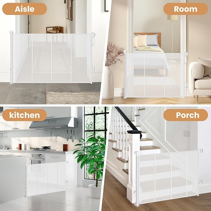 Reinforced Retractable Baby Gate or Mesh Dog Gate,Easy to Use for Stairs, Doorways, Hallways, Indoor, Outdoor, Wide Pet Gate 33.5" Tall, Extends to 55" Wide, White