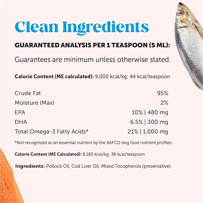 Omega 3 Fish Oil for Cats & Dogs (16oz), Wild Caught Omega 3 Fish Oil for Dogs Skin and Coat Supplement, Supports Shedding, Skin & Coat, Immunity, Joint, Brain & Heart, EPA + DHA