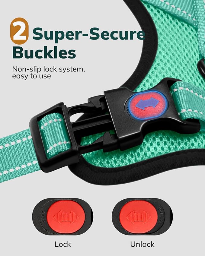 MIDOG No-Pull Dog Harness | Adjustable & Reflective Pet Harness Leash Set for Small Medium Large Dogs Walking, Training| No Choke, Front Clip, Soft Padded Vest with Easy Control Handle - Green, XL
