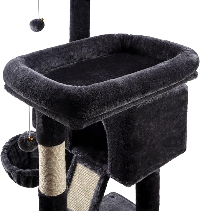 MUTICOR 66 Inches Multi-Level Large Cat Tree Tower for Indoor Big Feline/Cozy Plush Perches/Condo/Sisal Scratching Posts/Hammock and Baskets/Activity Center Play House/Wide Base/Dark Grey