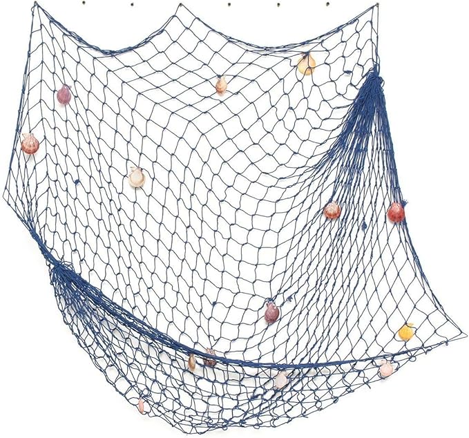 Rosoz Nautical Decorative Fishing Net, Sea Theme Fish Net Decor for Party/Wall Decoration Background,Blue,79inch x 59inch