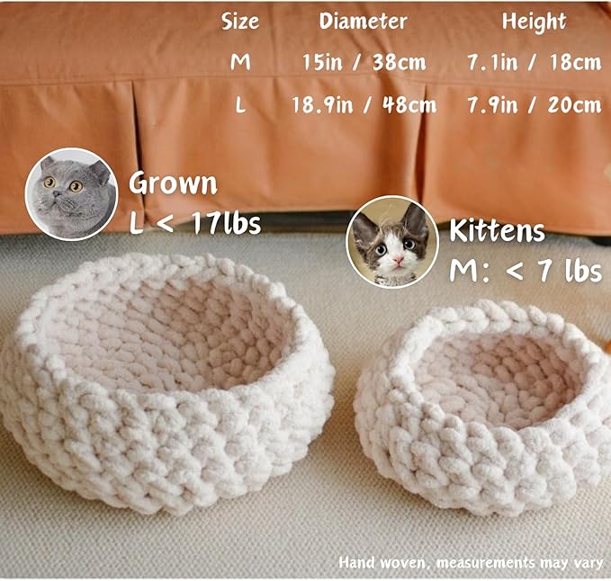 Cat Nest Bed – Premium Handwoven Washable Extra Soft Round Cave House Furniture for Indoor Kitten (Persimmon Yellow,Large)
