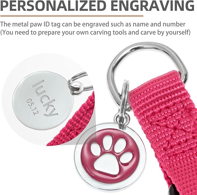 PUPTECK No Pull Dog Harness Soft Adjustable Basic Nylon Step in Puppy Vest Outdoor Walking with ID Tag and A-ir Tag Case, Hot Pink, M