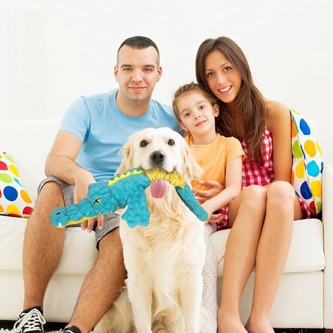 Dog Toys Cute Alligator Dog Toy Tough Plush Puppy Toy for Playtime, Training & Tug of War- Interactive Squeaky & Crinkle Chew Toy for Small to Large Dogs