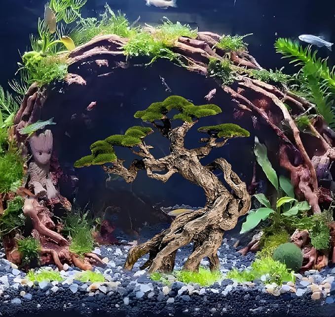Novelsite Fish Tank Decoration- Cliff Bonsai Trees with Faux Moss- Aquarium Decoration Aqua scaping- Made of Sandstone-Goldfish Betta Fish Tank Decor