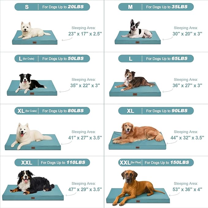 Outdoor Large Dog Bed, Waterproof Dog Bed for Large Dogs, Egg Crate Foam Pet Bed with Removable Washable Oxford Cooling Cover, Light Blue
