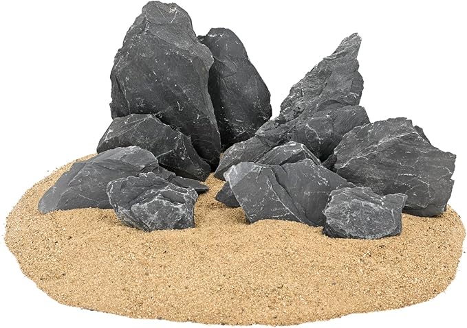 Natural Slate Stone Rocks 2 to 8 inch Aquariums Stone for Aquascaping,Terrariums, Reptile Enclosures,Paludariums,and Gardens-20lb
