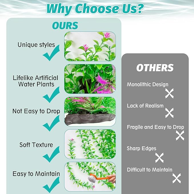 Hamiledyi Aquarium Plastic Plants Aquarium Decor Artificial Fish Tank Plants,Tall Fish Tank Decorations, Extra Large Aquarium Plant 20.4-inch Tall,2PCS