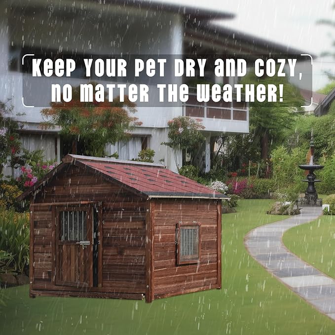 Extra Large Dog House Outdoor Made of Solid Pine Wood, Warm Doghouse, Dog House with Elevated Floor for Medium Dogs, (Wood, L)
