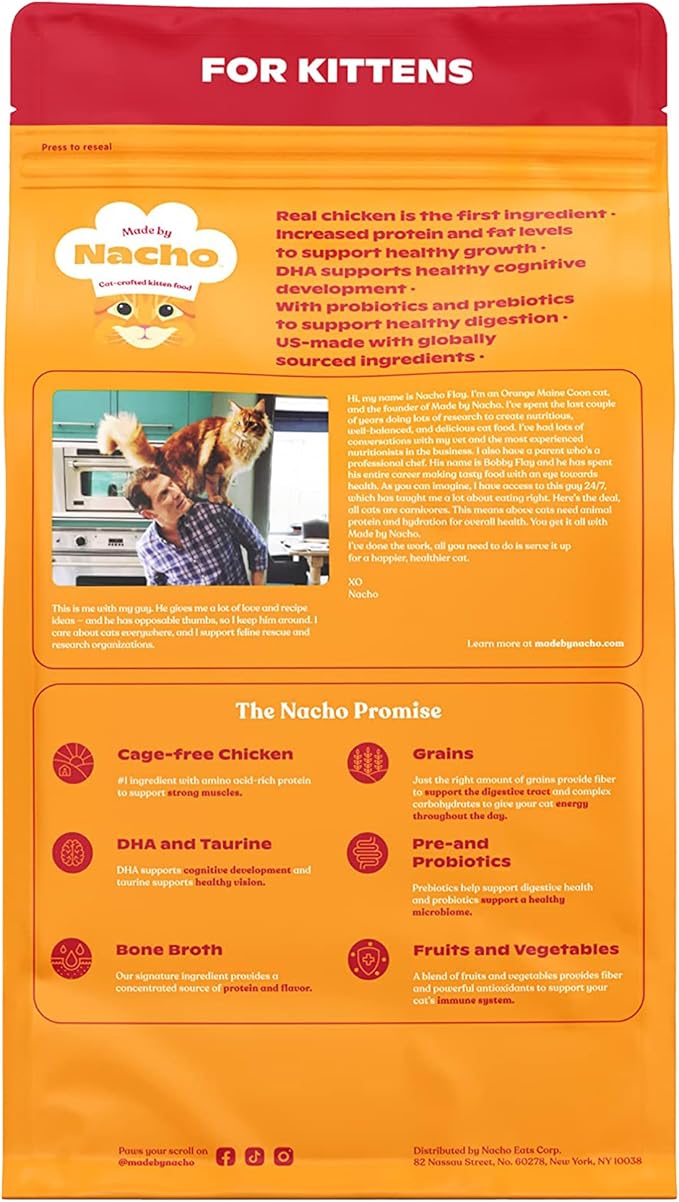 Made by Nacho Kitten Dry Kibble Infused with Bone Broth, Healthy High Protein Cat Food, Cage-Free Chicken and Chicken Liver, 4lb Bag