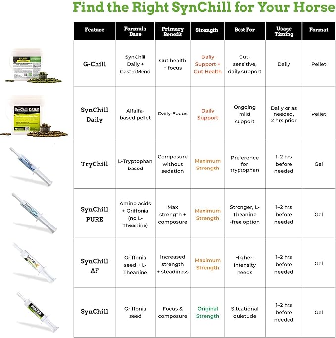 SynChill Oral Horse Calming Gel, 100% Natural & Nutritional Supplement, Lab Proven Results, Designed for Focus & Performance, Approved by Olympic Professionals & Veterinarians, Made in USA - 3-Pack