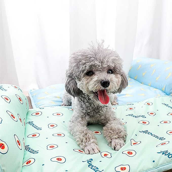 PUMYPOREITY Cooling Dog Bed, Pet Cooling Mat with Pillow, Ice Silk Cooling Dog Blanket, Self Cooling Pad for Cat,Dog, Washable Summer Pet Mat for Kennel, Crates, Sofa, Floor, Pink, L