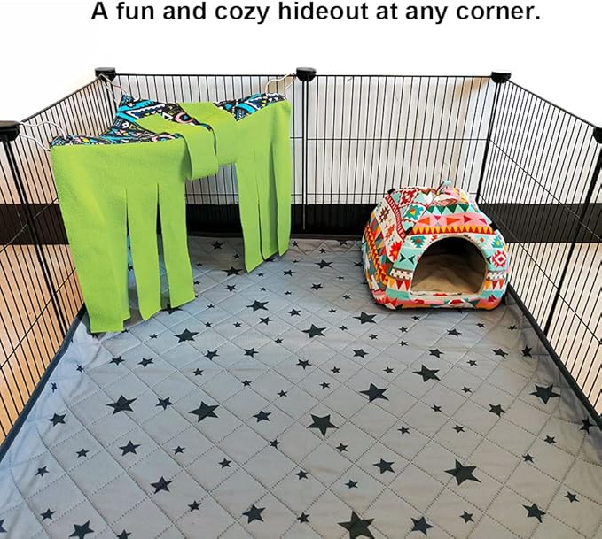 RIOUSSI Guinea Pig Hideout Hideaway Corner Fleece Toys Cage Accessories with Reversible Sides, Geo/Gray-Green
