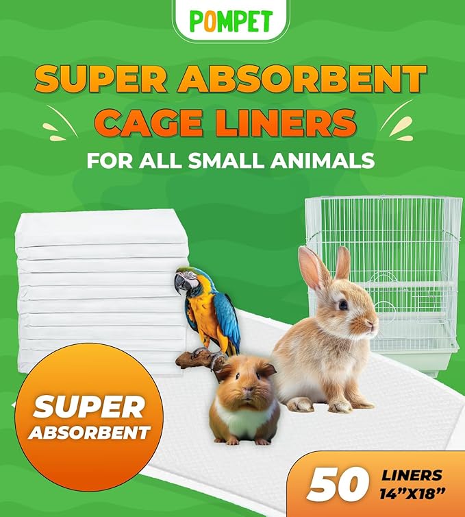 14"" X 18"" Disposable Guinea Pig Cage Liners 50 PCS, Rabbit, Hedgehog, Hamster, Chinchilla, Cat, Reptile and Other Small Animals