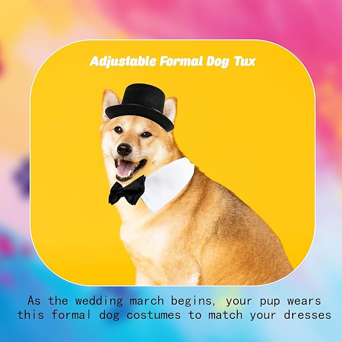 4 Pcs Pet Formal Halloween Costume Accessories Dog Wedding Bow Tie Top Hat Puppy Gentleman Costume for Small Medium Dogs Cats Halloween Party