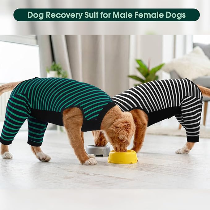 Kuoser Dog Recovery Suit, Anti Licking Dogs Rear Leg Sleeve, Abdominal Dog Surgical Suit with Pants Cover Protect Wounds, Dogs Elbow Protector Soft Pet Surgery Onesie Cone Alternative, Green 2XL