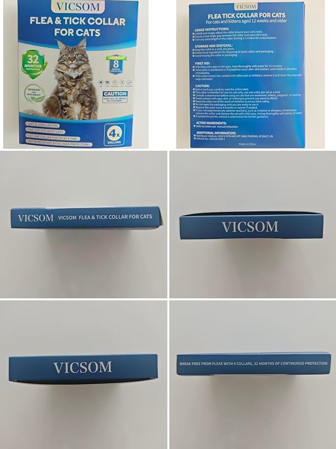 Flea and Tick Collar for Cats - 4 Pack, 32 Month Protection Treatment, Waterproof, Natural Prevention, Adjustable for Cats & Kittens (Black Grey)