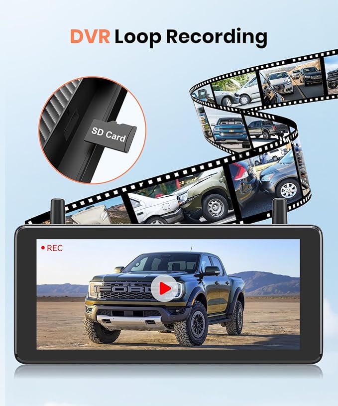 AUTO-VOX 7.2" DVR Portable Solar Wireless Backup Camera:HD 1080P 2 Min Quick Installation Support 2 Split Screen Back up Camera, IP69K Waterproof Reverse Camera for Car, Van, SUV, Truck, Trailer