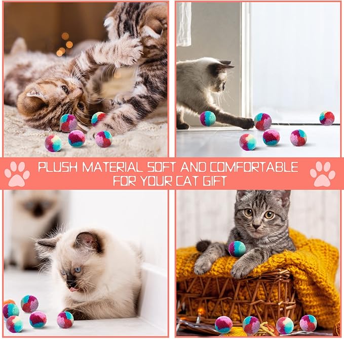 Rainbow Cat Toy Kit - 20PCS Soft Pom Pom Balls for Indoor Cat Play & Exercise