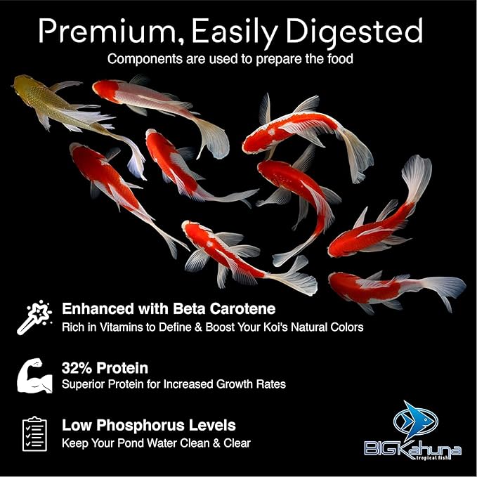BIG Kahuna Koi Fish Food- 4.5 lbs Jug – Made in The USA - Koi Food Floating Pellets – 3/16" - 1/4" Pellet Size – 32% Protein Fish Food – Rich in Nutrients