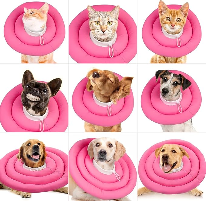 IDOMIK Dog Recovery Collar, Waterproof Soft Dog Cone After Surgery, Comfy Protective Elizabethan Collar Alternative for Dogs Cats, Adjustable Pet Neck Donut Cone Anti-Licking Biting Wounds,Rose,XL