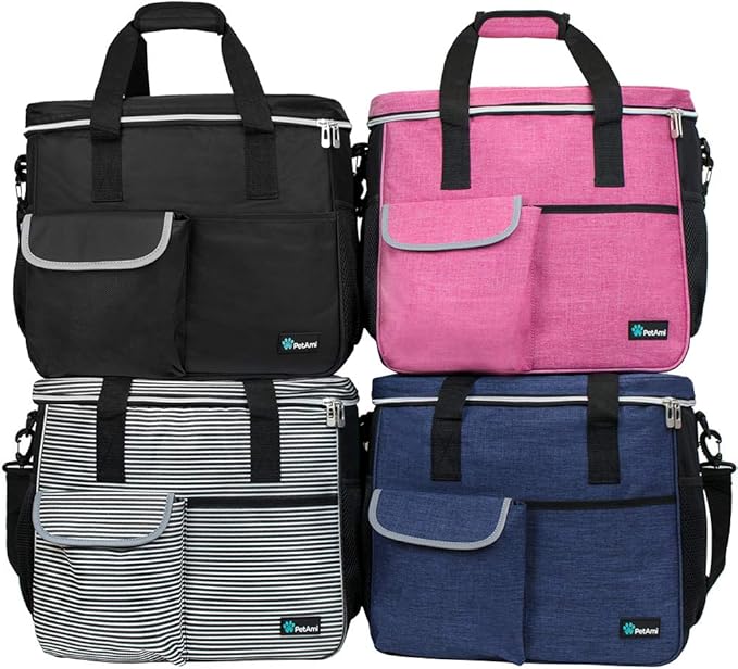 PetAmi Dog Travel Bag - Travel Pet Organizer with Food Container and Bowls, Perfect for Weekend Camping, Navy, Large