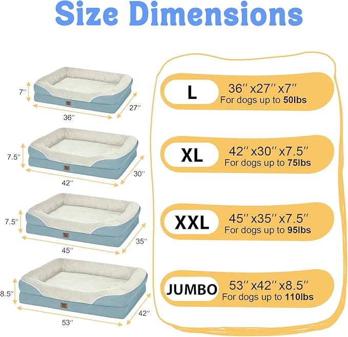 Washable Orthopedic Large Dog Bed - Removable Orthopedic Foam Dog Beds with Bolsters Waterproof Large Dogs Bed and Non-Slip Bottom Extra Large Dogs Beds Sofa