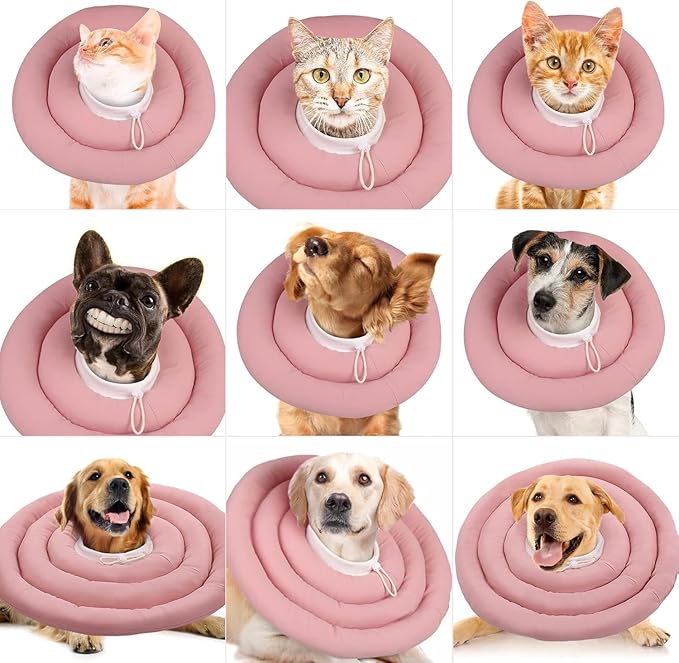 IDOMIK Dog Recovery Collar, Waterproof Soft Dog Cone After Surgery, Comfy Protective Elizabethan Collar Alternative for Dogs Cats, Adjustable Pet Neck Donut Cone Anti-Licking Biting Wounds,Pink,S