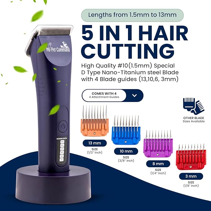 My Pet Command Professional Dog Grooming Clipper, Cordless Hair Trimmer, Brushless Motor, Heavy Duty Kit for Dogs Pets Cats, for Thick Coats, Low Noise, Light Weight