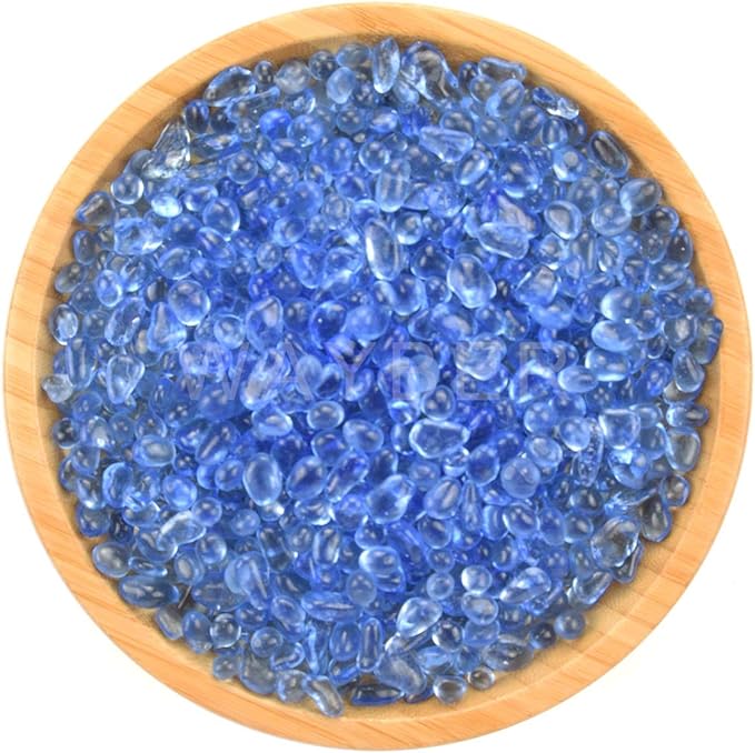 WAYBER Glass Stones, 1Lb/460g Irregular Sea Glass Pebbles Non-Toxic Artificial Gemstones for Vase Filler/Terrarium Aquarium Turtle Tank Decoration/Handmake Artwork, Light Blue
