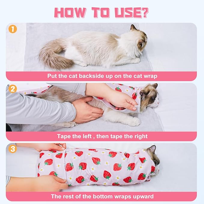 Supet Cat Wrap for Cutting Nails, 2025 Self-Adherent Cat Grooming Wrap, Anti-Escape Calming Cat Swaddle Wrap for Medicine, Nail Clipping, Teeth Brushing, Ear Cleaning