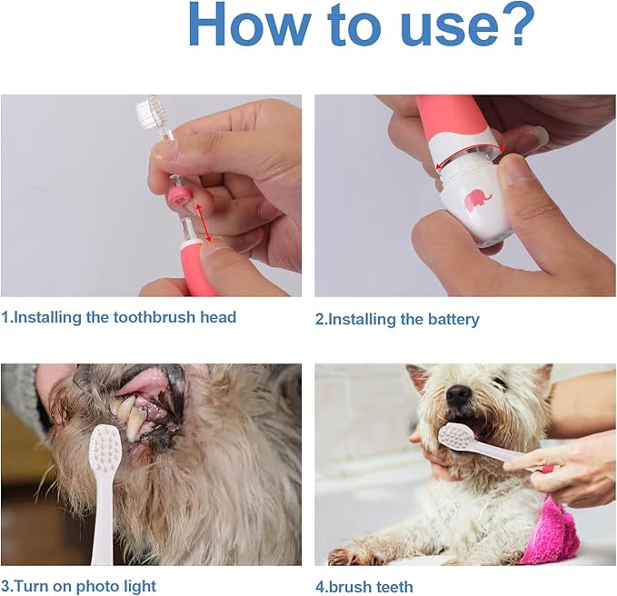 Dog/Cat Electric Toothbrush, Pet Electric Toothbrush with Searchlight/Soft Bristles, Suitable for Small Dogs and Cats