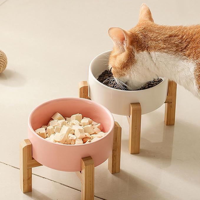 Petygooing PinkElevated/Raised Ceramic Dog Bowl for Small Breeds, Dog Food Water Dish with Stand,Pet Feeding Bowl with Anti Slip Rubber for Cats and Small Dogs Puppy 13.5 OZ (5.1In / 1.7 Cups)
