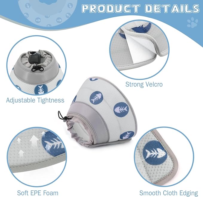 Cat Cone Collar Soft to Stop Licking After Surgery Cat Recovery Collar for Small Large Cats Adjustable Elizabethan Collar
