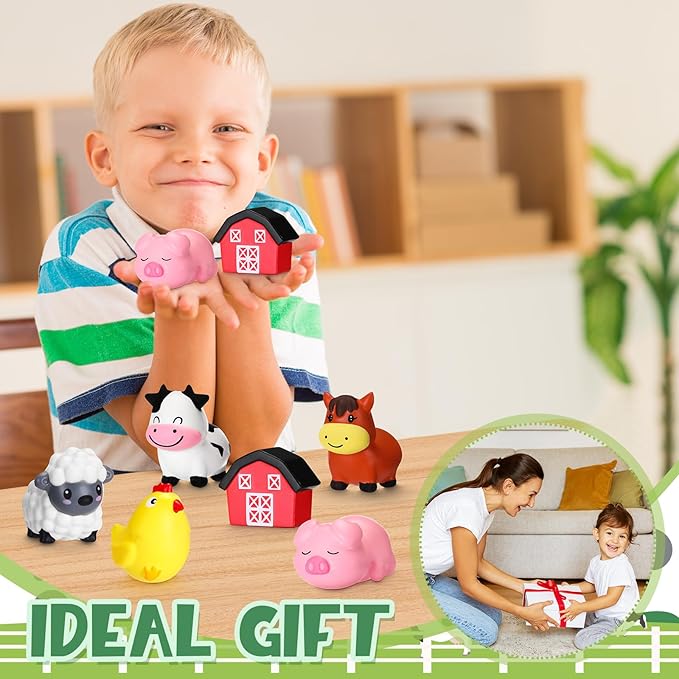 Wettarn 12 Farm Animal Foam Stress Toy Party Favors Fidget Toy Bulk Cute Farm Animal Stress Relief Gift Supplies for Adults Kids Graduation Classroom Reward Bathtub Beach Pool Mental Stimulation