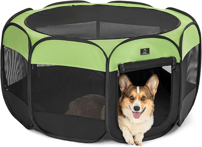 A4Pet Puppy Playpen Indoor, 39.5” Portable Pet Playpen with Bowl, Suitable for Puppies, Kittens, and Small Animals, Removable Zipper & Mesh Panel(16”W × 10”H)