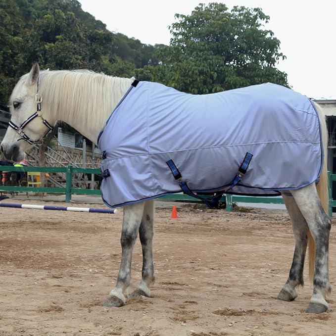 Horse Fly Sheet, Standard Neck Comfy Mesh Fly Sheet for Horses, Equine Summer Sheets UV-Protective Lightblue 84