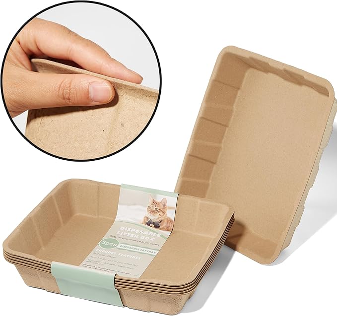 Vealind Disposable Cat Litter Boxes, Cardboard Cats Litter Tray Cat Travel Toilet Litter Pan Liners Cats and Small Animals Leakproof Litter Box (5 Pack)