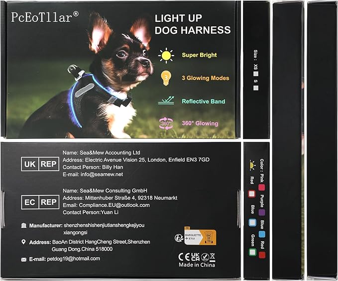 PceoTllar Light Up Dog Harness, LED No Pull Reflective Dog Harness, Flashing Lighted for Night Walking - Small/Medium, (Pink,XS)