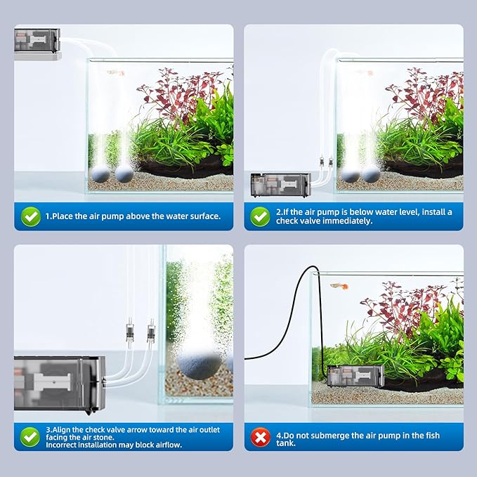 Air Pump Aquarium,Ultra-Silent/Small Size/More Output Aerator for Fish 2.5w/80GPH/18Kpa,with Air Stone Bubbler,Adjustable Airflow,Dual Outlet Suitable for 60-90 Gallon Fish Tank