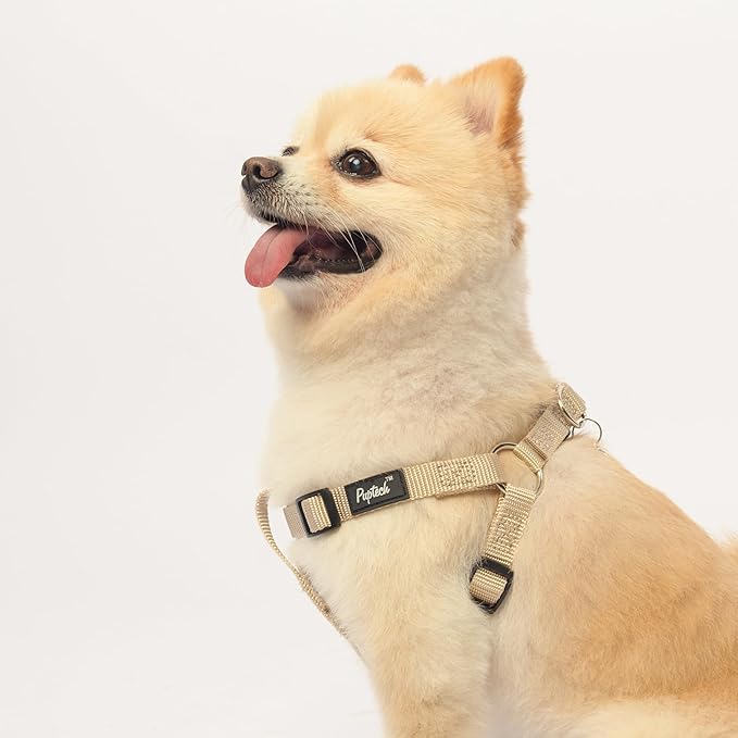 PUPTECK No Pull Dog Harness Soft Adjustable Basic Nylon Step in Puppy Vest Outdoor Walking with ID Tag Medium Cream