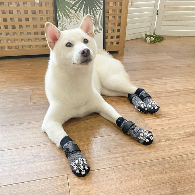 EXPAWLORER Anti Slip Dog Socks to Prevent Licking Paws, Dog Shoes for Hot Pavement, Dog Booties for Small Medium Large Senior Dogs, Traction Control Dog Boots & Paw Protectors for Hardwood Floors